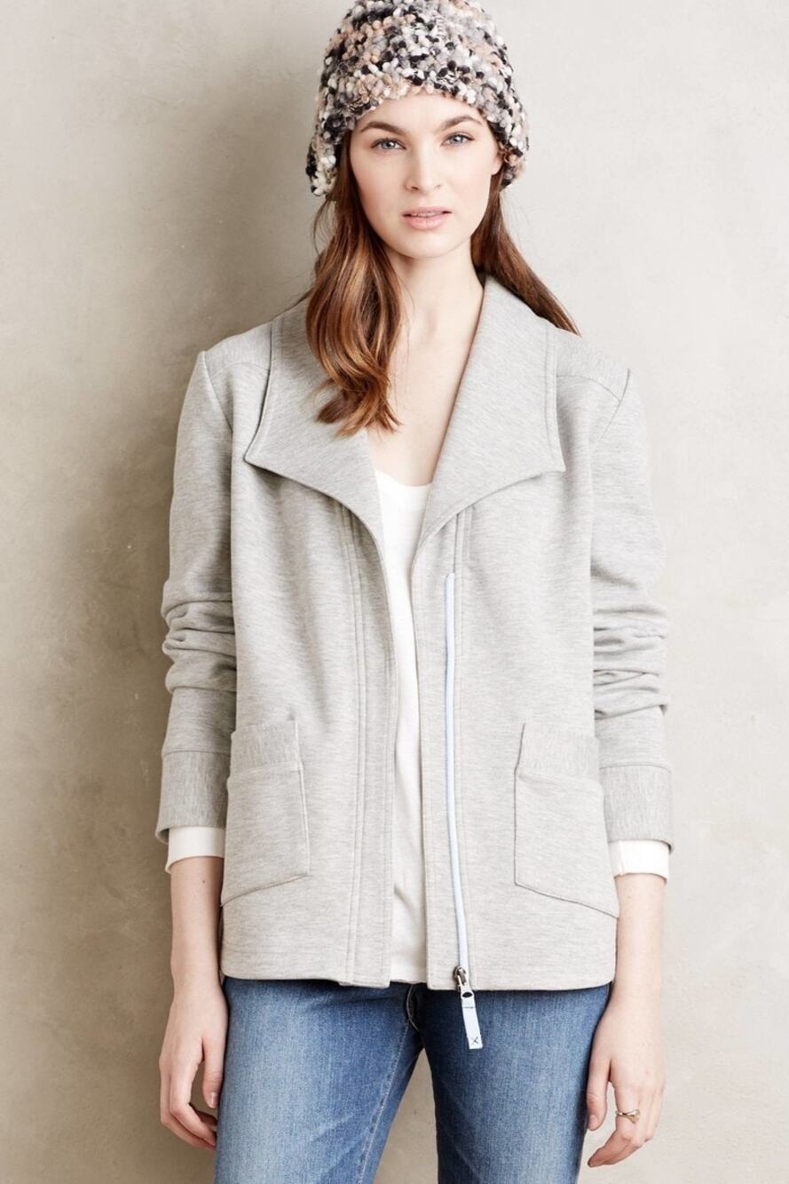 Anthropologie Saturday Sunday Gray Jersey Knit Zip Blazer Jacket Small KB374hang
